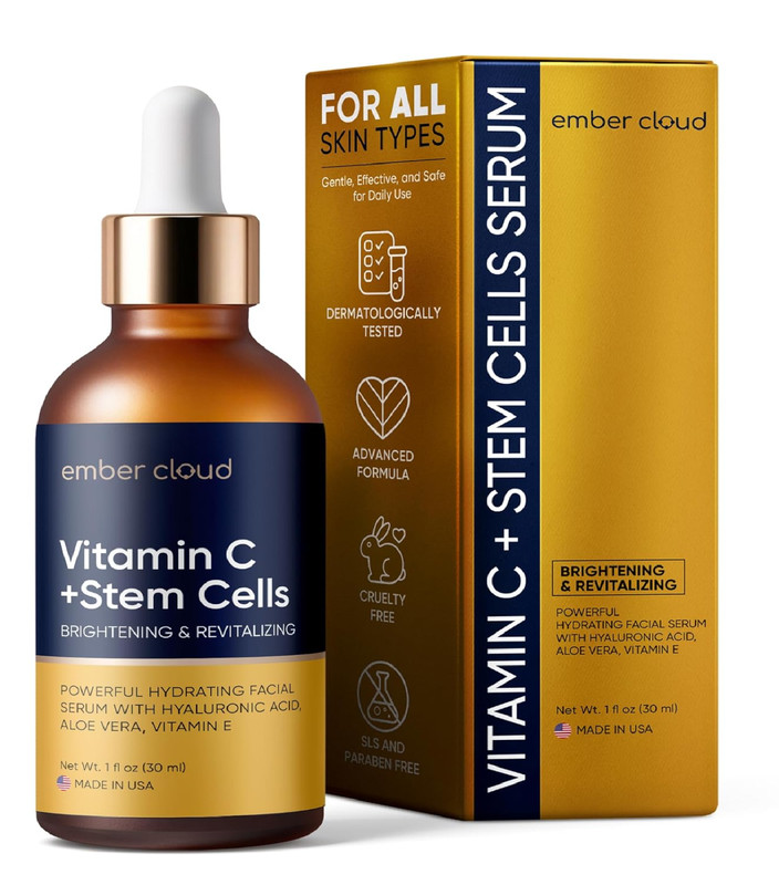 Vitamin C Serum for Face with Stem Cells Hyaluronic Acid Vitamin E Aloe Vera For