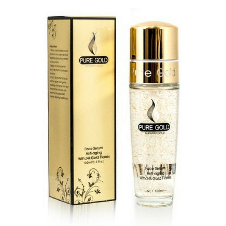 Pure Gold Anti-Aging Face Serum Fine Lines Treatment with 24K Gold Flakes
