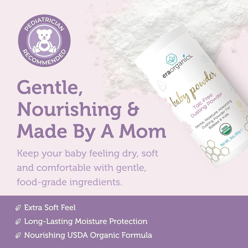 Era Organics Talc-Free Organic Baby Powder - USDA Organic Dusting Powder with Ar gallery