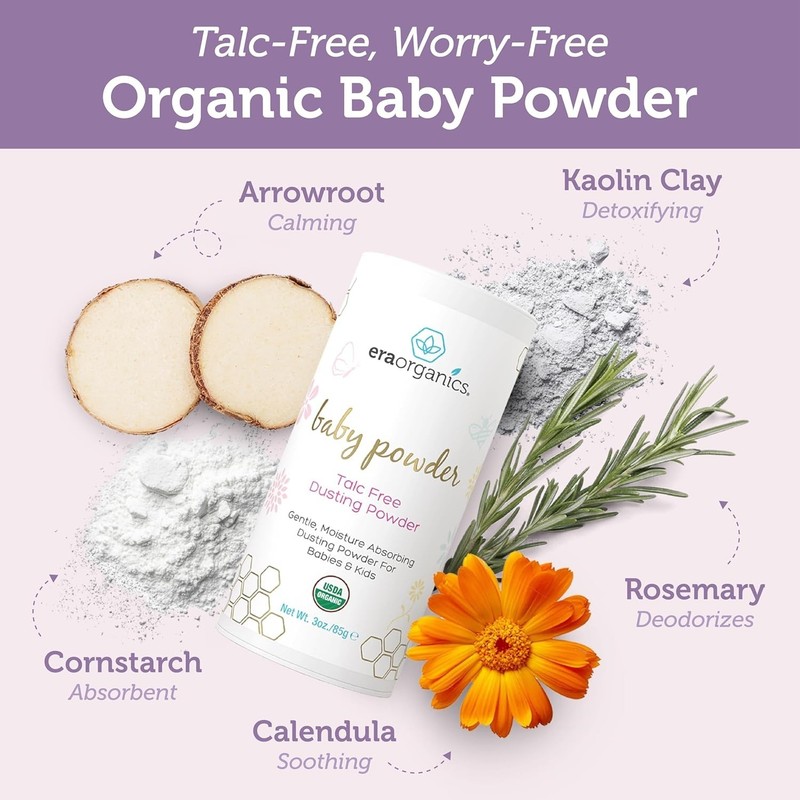 Era Organics Talc-Free Organic Baby Powder - USDA Organic Dusting Powder with Ar gallery