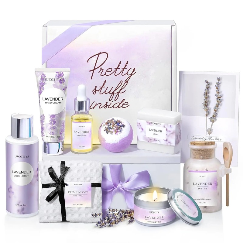Lavender Spa Gift Basket Women Relaxing Self Care Set Mothers Day Gift