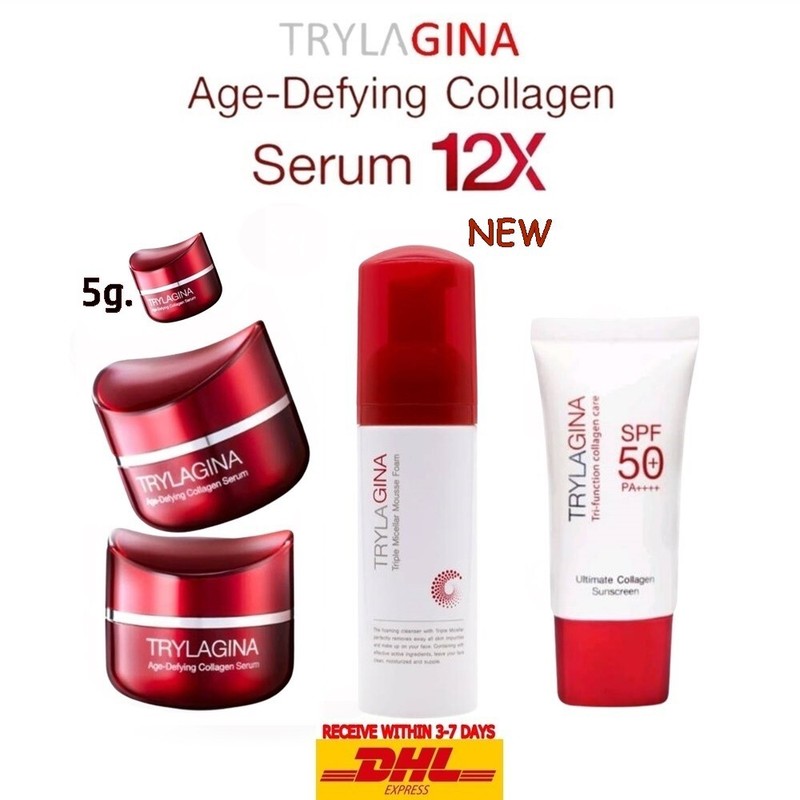 2X TRYLAGINA Age Defying Collagen Serum 12X+Micellar Mousse Foam+Sunscreen UV+5g