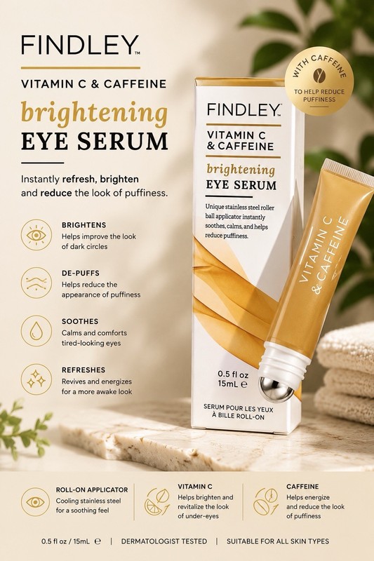 Findley Vitamin C & Caffeine Brightening Eye Serum Rollerball 15mL New