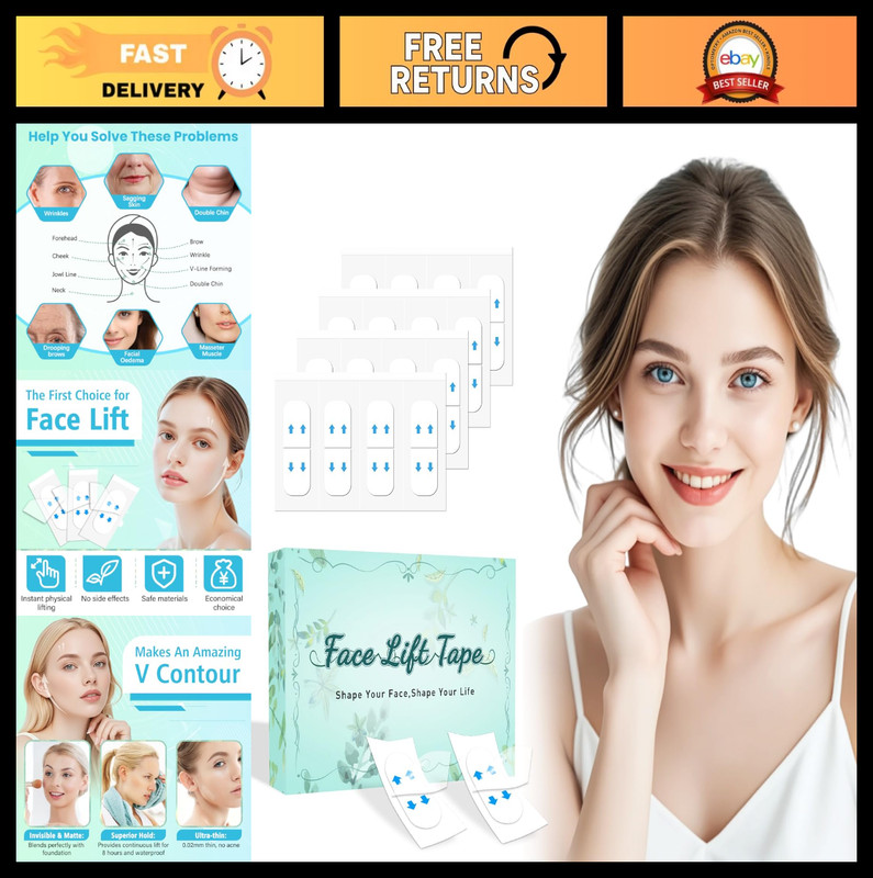 Invisible Face Lift Tape for Instant Facelift, Neck & Jowl Tightening, Wrinkle R