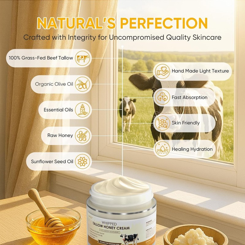 Beef Tallow for Skin & Face, Organic Grass Fed Beef Tallow Balm,All Organic Whip gallery