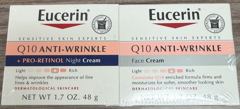 Eucerin Q10 Anti Wrinkle Face Cream Moisturizer Bundle Day & Night Formula NEW