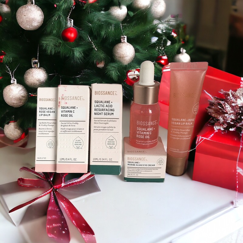 Lot 6 Biossance Squalane Rose Oil, Marine Algae Eye Cream, Night Serum, Lip Balm
