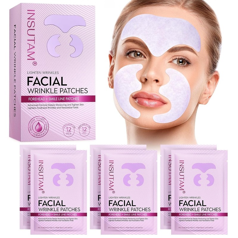 Forehead Smoothing Patches, Anti-Wrinkle Face & Smile Line Strips, Overnight x12