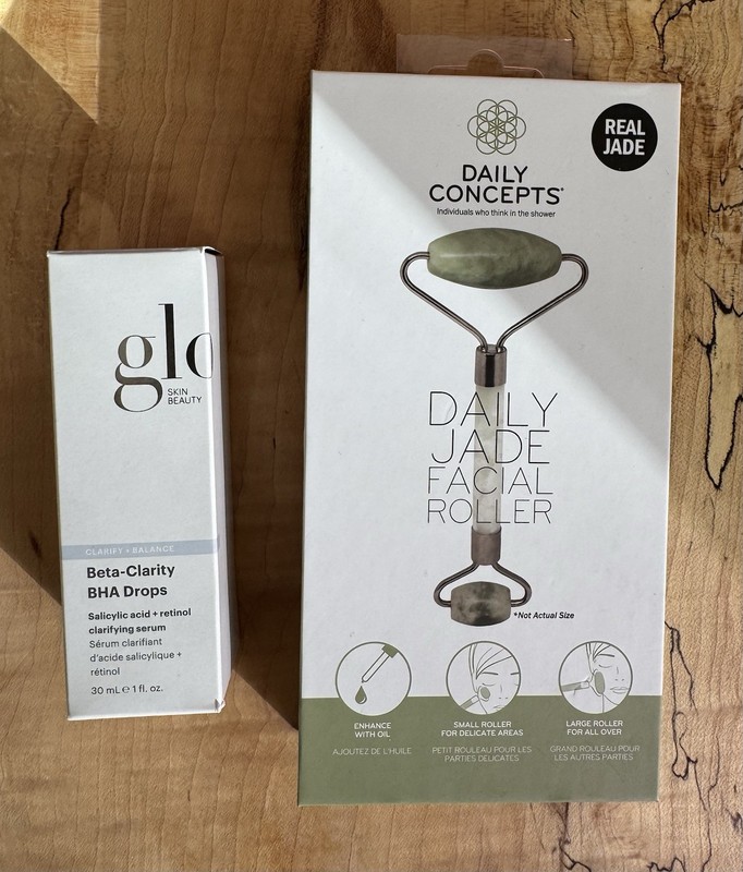 Glo Skin Beauty Beta-Clarity BHA Drops Clarifying Serum 1 fl oz, Jade Roller NEW