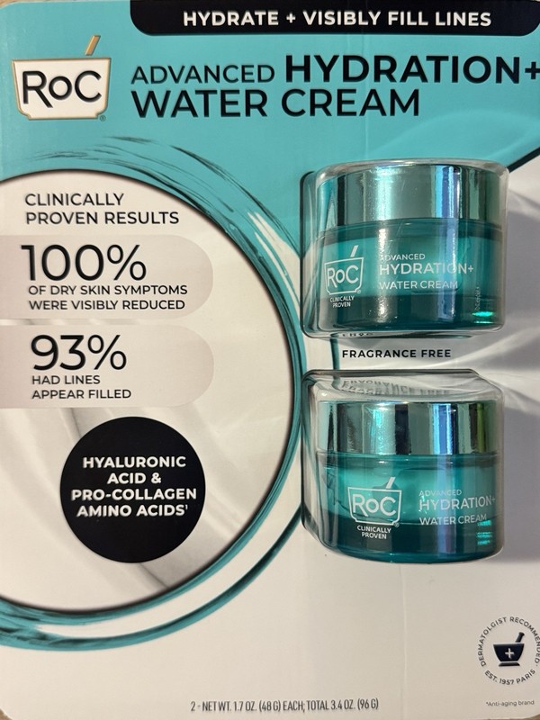 RoC Advanced Hydration+ Water Cream Moisturizer, 2-Pack of 1.7 fl oz Jars