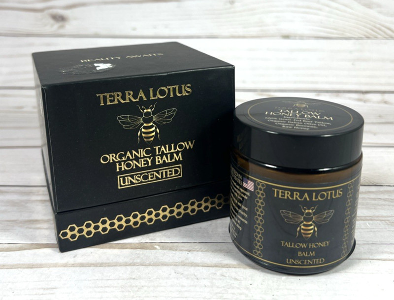 Terra Lotus Organic Grass Fed Beef Tallow Honey Balm Unscented Large 4oz Jar