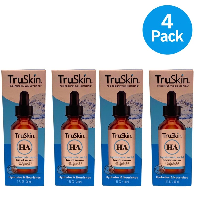 TruSkin Hyaluronic Acid Facial Serum Vitamins C E & Green Tea 1oz 4 Pack New