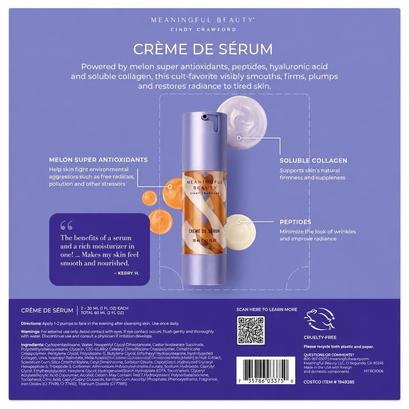 MEANINGFUL BEAUTY CINDY CRAWFORD 2 in 1 Crème De Serum 2 PK, 1 Fl Oz Each gallery