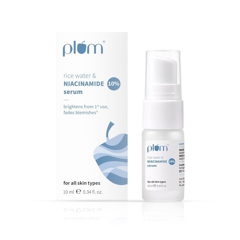 Plum 10% Niacinamide + Rice Water 10ml Serum for Clear,Glowing,Brightening Skin