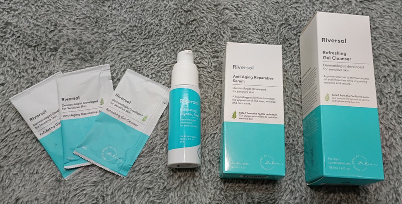 Riversol Anti-Aging Reparative Serum, Gel Cleanser, Exfoliating Glycolic Peel