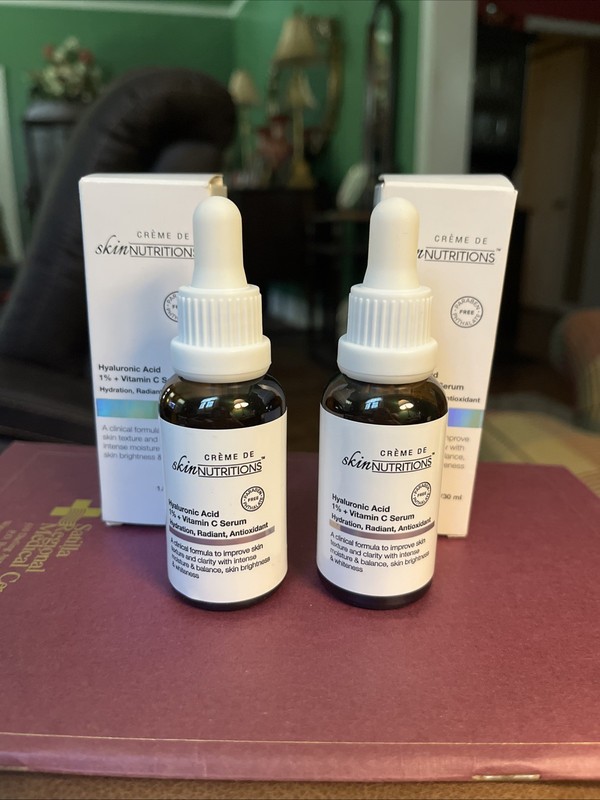 2 x NEW Skin Nutritions Botanicals Hyaluronic Acid 1% + Vitamin C Serum 1 oz.