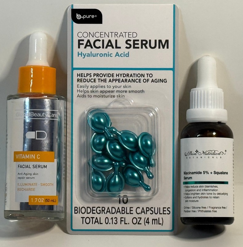 3pc Skincare Set Vitamin C + Hyaluronic Acid + Niacinamide Serum Hydrating Glow