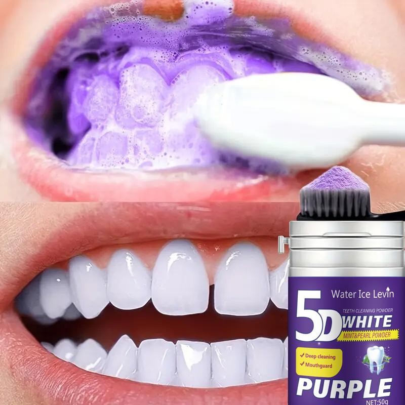 Purple Teeth Whitening Powder Enamel Safe Stain Remover Coffee Tea Wine Tobacco!
