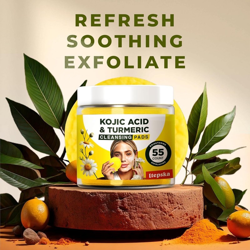 Turmeric Kojic Acid &Facial Exfoliating Peel Cleansing 55 Pads Dark Spot Remover gallery