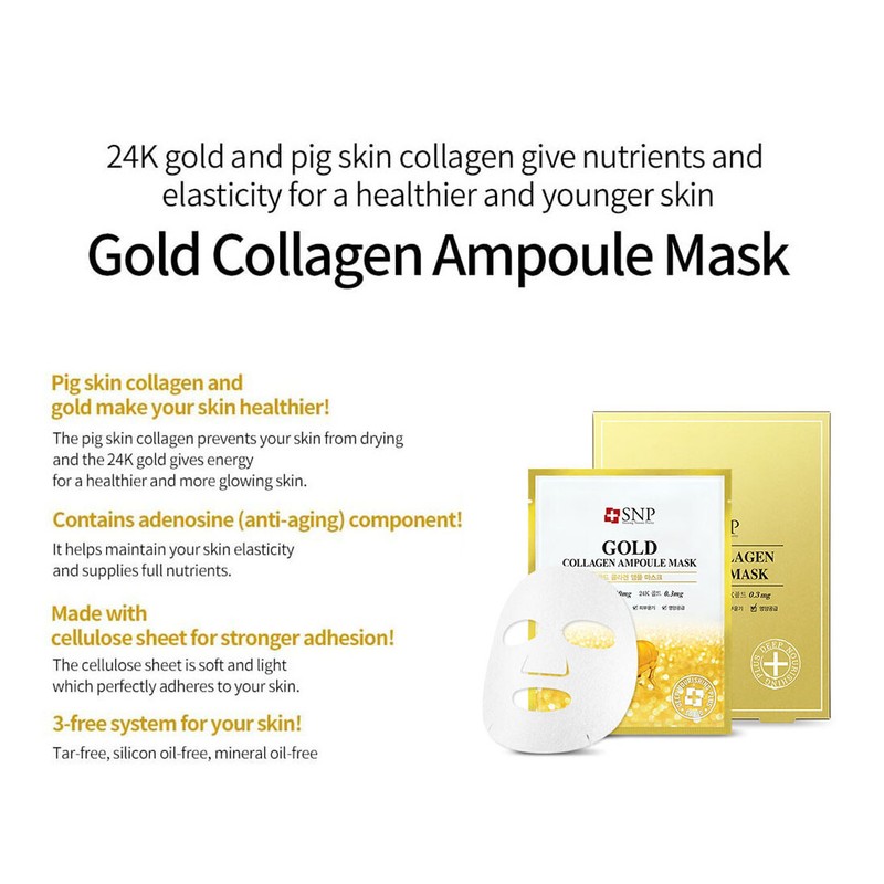 SNP Gold Collagen Ampoule Mask 5+5 Sheets 0.84 fl oz Each Anti Aging gallery