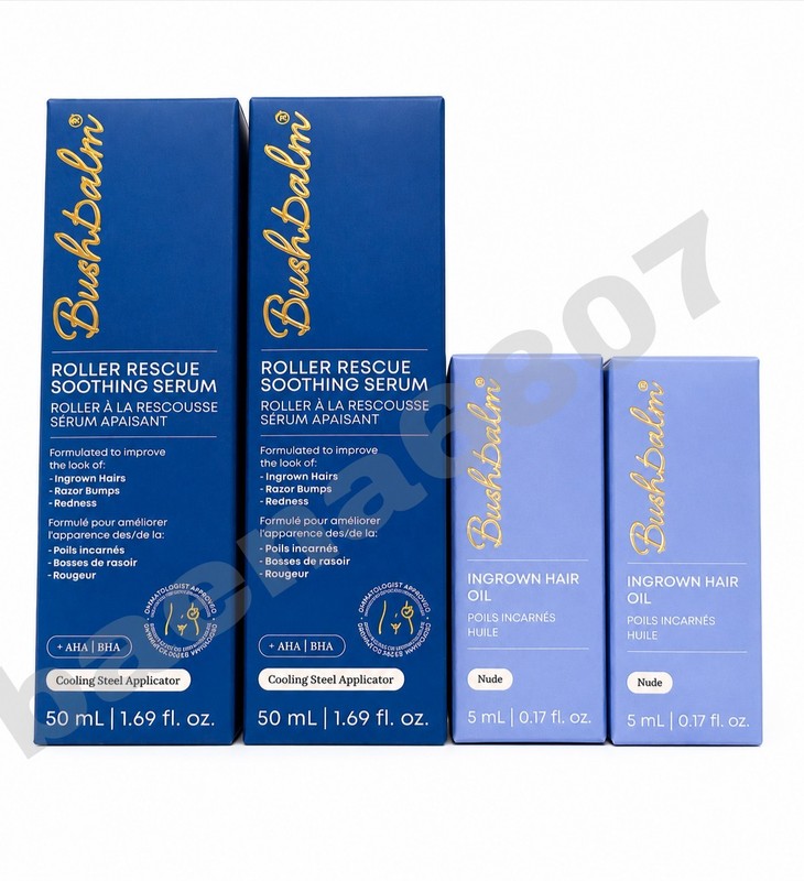 Bushbalm Roller Rescue Soothing Serum 50ml x2 + Ingrown Hair Oil Nude x2 NEW