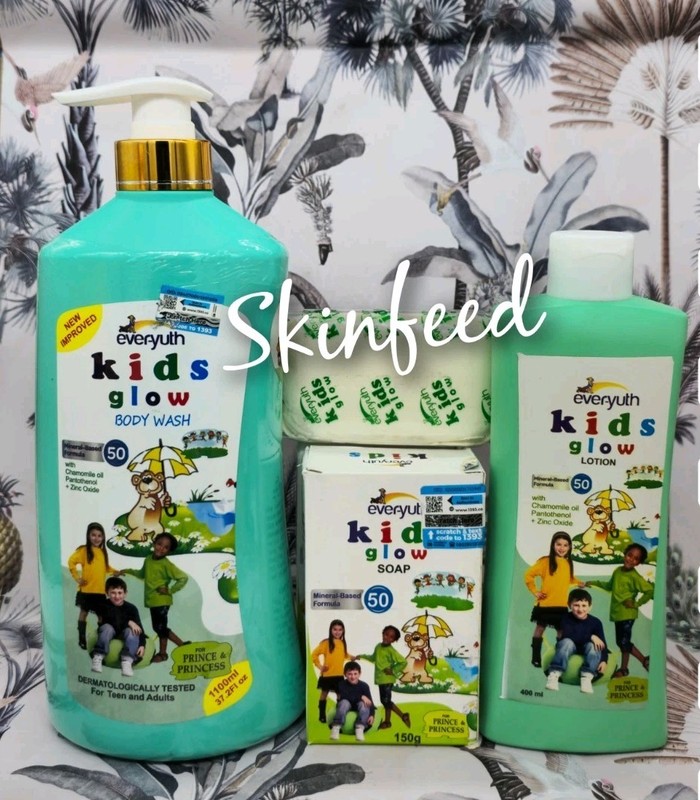 EVER-YUTH Kids & Teens Natural Skin Glow Fairness Lotion, Shower Gel & Soap X1