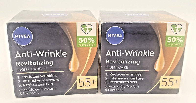 Nivea ~ 2 Jars ~ Anti-Wrinkle Revitalizing Night Care 55+ Age – 50 ml Each Jar
