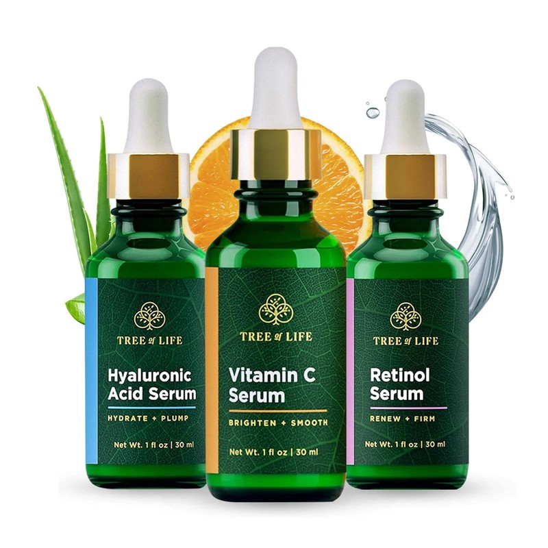 Tree of Life Vitamin C Serum,Retinol Serum and Hyaluronic Acid Serum, 3 x1 Fl Oz