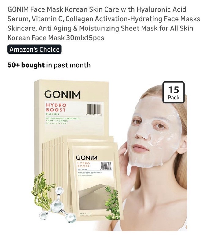 Face Mask Korean Skin Care with Hyaluronic Acid Serum, Vitamin C, Collagen Activ
