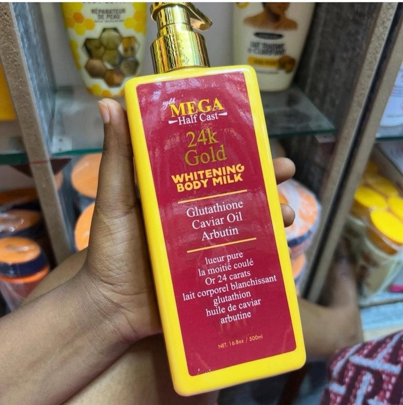 X 1 Mega Half-C 24k Gold Whitening Body Milk 👌. 500ml X 1 💯 Satisfaction