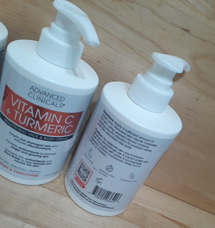 2 JUGS: Advanced Clinicals Vitamin C + Turmeric Brightening Face Body Cream 15oz gallery