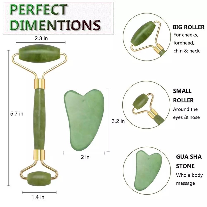 Jade Stone Face Roller and Gua Sha Set Facial Treatment Skin Care Regimen Tool