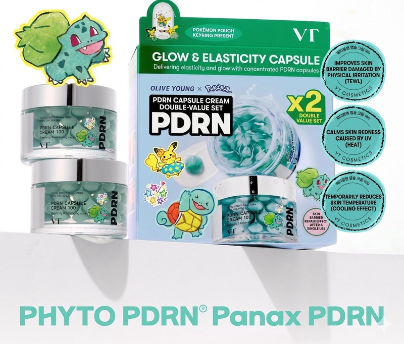 VT PDRN Capsule Cream 100 Double Set 50ml x2 + Pikachu Pouch Keyring K-Beauty