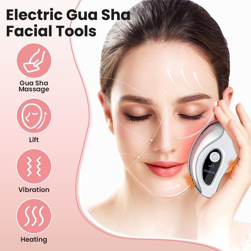 Electric Gua Sha Facial Tool, Heated Vibration Massager Anti-Aging & Puffiness