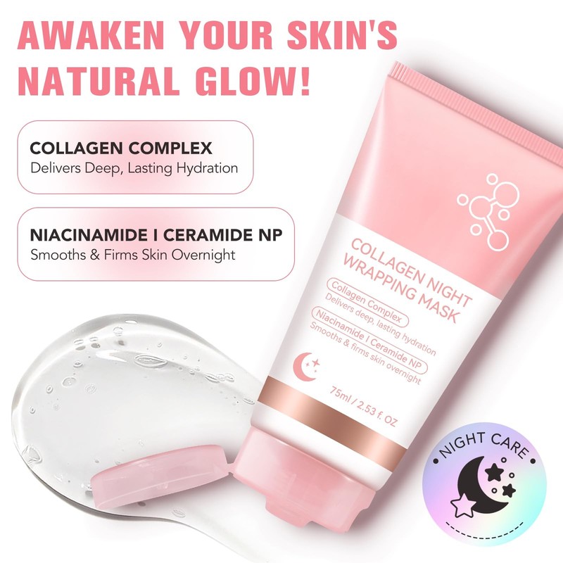 Collagen Night Wrapping Mask, Collagen Face Mask, Collagen Sleeping Mask, Col... gallery