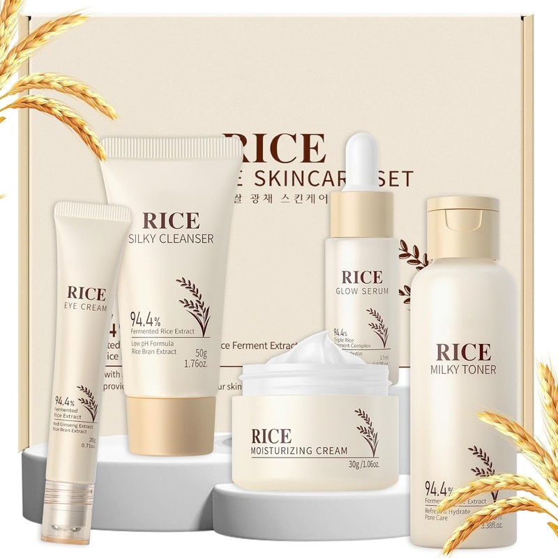 Korean Skincare Set Rice Cleanser Toner Serum Eye