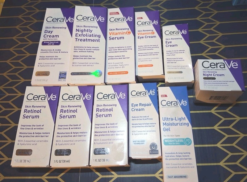 CeraVe Lot Of 11 Skin Renewing Vitamin C Serum+night Cream+eye Cream. Exp11/2028