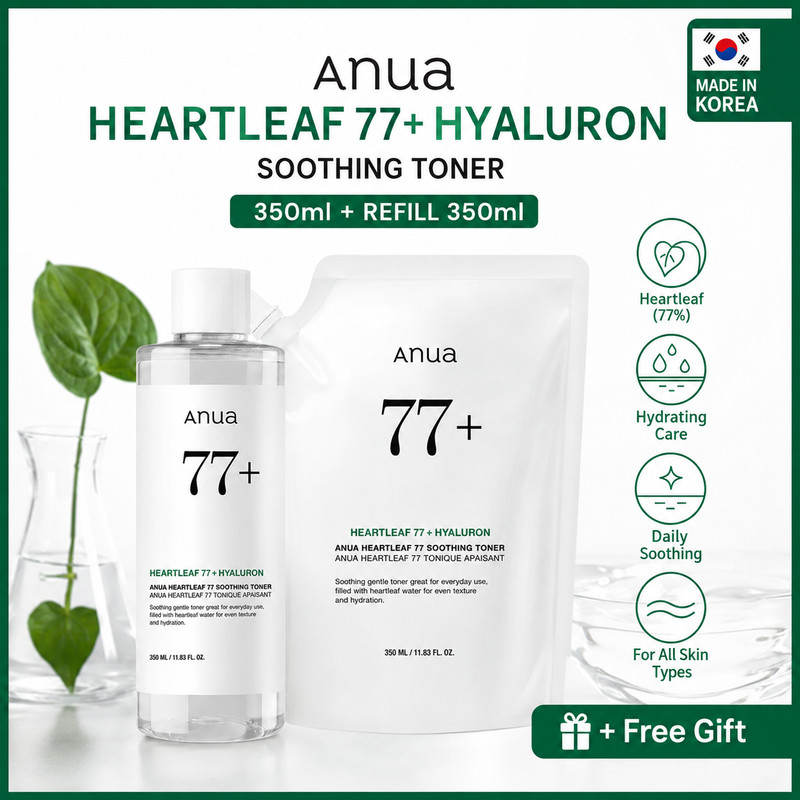 Anua Heartleaf 77 Soothing Toner 350ml + Refill Hydrating K-Beauty