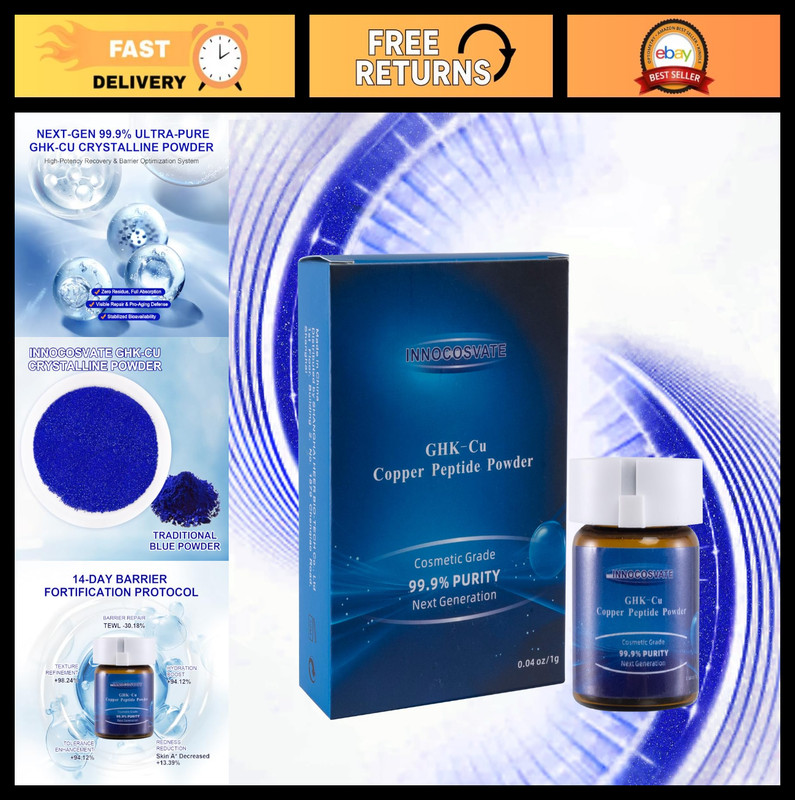 99.9% Pure GHK-Cu Copper Peptide Powder – Anti-Aging Skin Repair, 1G Crystals