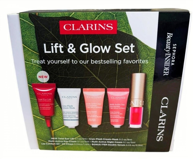 CLARINS Lift & Glow Set EYE LIFT Lip Oil MULTI-ACTIVE DAY/NIGHT CREAM Mask *NIB*