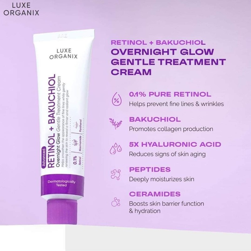 Luxe Organix Retinol+ Bakuchiol Overnight Glow Gentle Treatment Cream 30g gallery