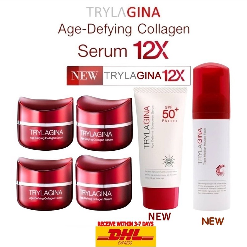 4X TRYLAGINA Age-Defying Collagen Serum 12X+Micellar Mousse Foam+Sunscreen SPF50