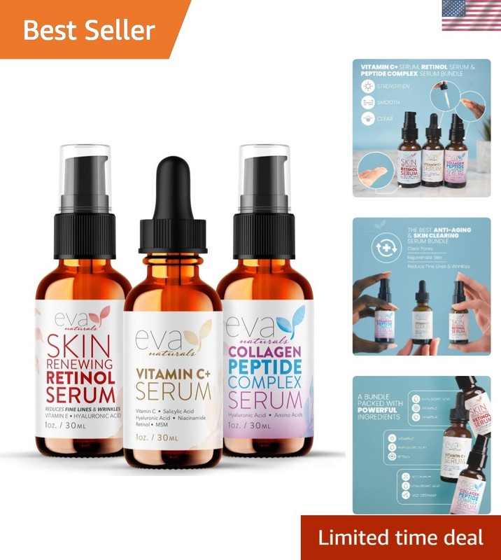 Trifecta Anti-Aging Face Serum Set: Retinol, Vitamin C & Peptides – 3 Pack