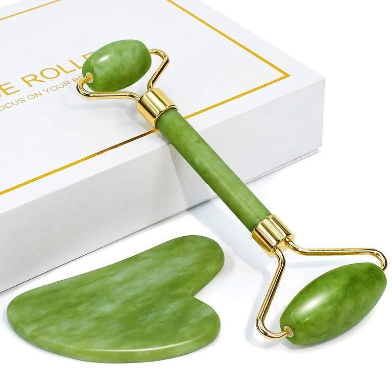 Gua Sha Facial Tool & Jade Roller Set for Reduce Puffiness Reduce Wrinkles GREEN