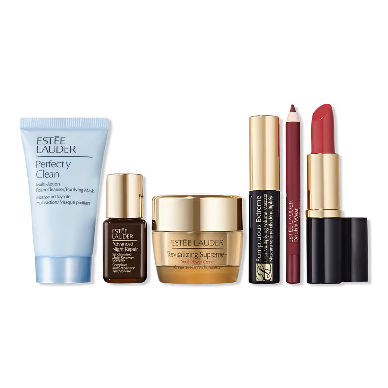 New Estee Lauder 6Pcs Skincare & Makeup Mascara Lipstick Set