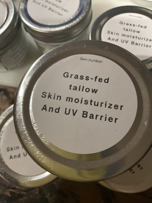 Grass-fed beef tallow with UV Barrier Non nano zinc oxide red raspberry seed oil