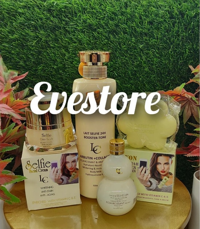 4pc. Lait Selfie 24h Booster Set: Lotion, Serum, Face Cream & Soap. Authentic