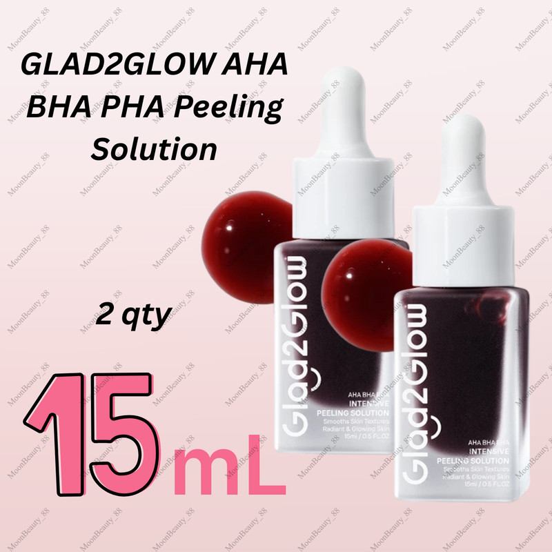 2x Glad2Glow AHA BHA PHA Peeling Solution 15ml Exfoliating Serum Pore Minimizer