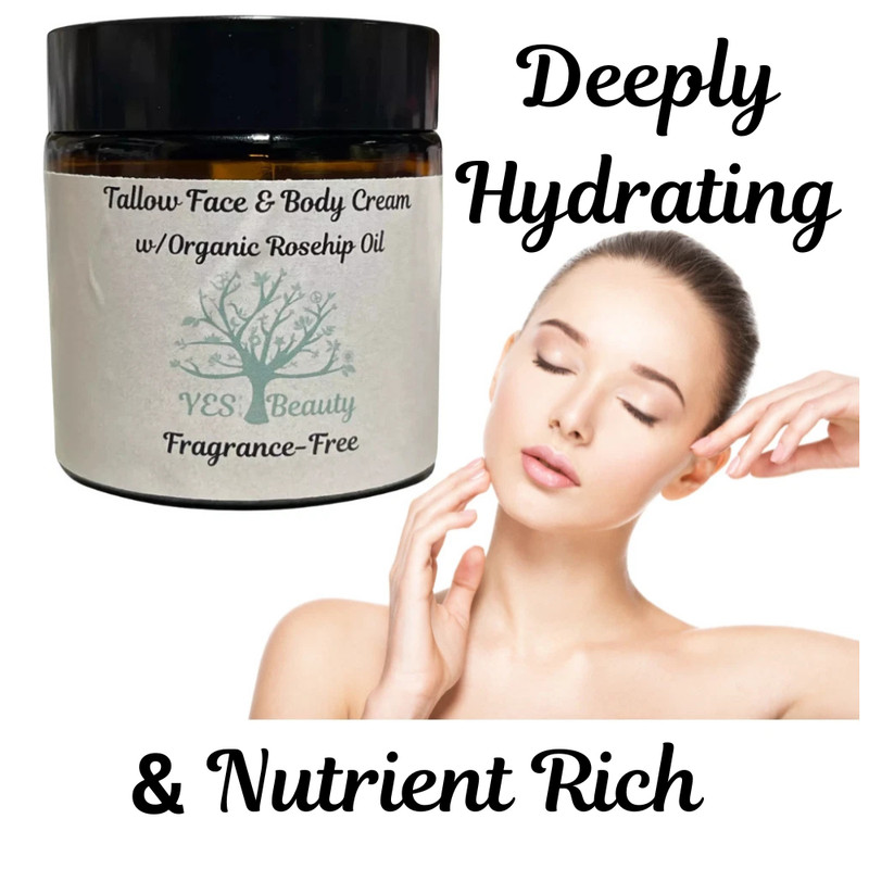 Tallow Ultimate Face & Body Cream w/Organic Rosehip, Jojoba Oils 100% Pure 4oz
