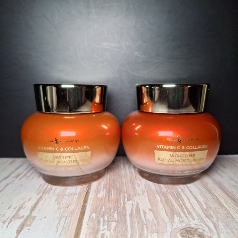 Skin Ceremony Vitamin C & Collagen BRIGHTENING Day & Night 1.69oz Ea NO BOX HTF